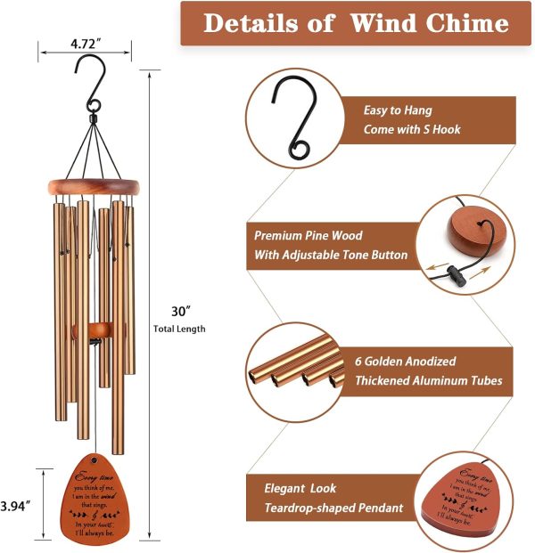 producer to buyer memorial gifts, sympathy wind chimes memorial wind chimes for loss of loved one prime, sympathy gift, bereavement/remembrance gifts in memory of loved one mother father, 30" wooden discounted pricing