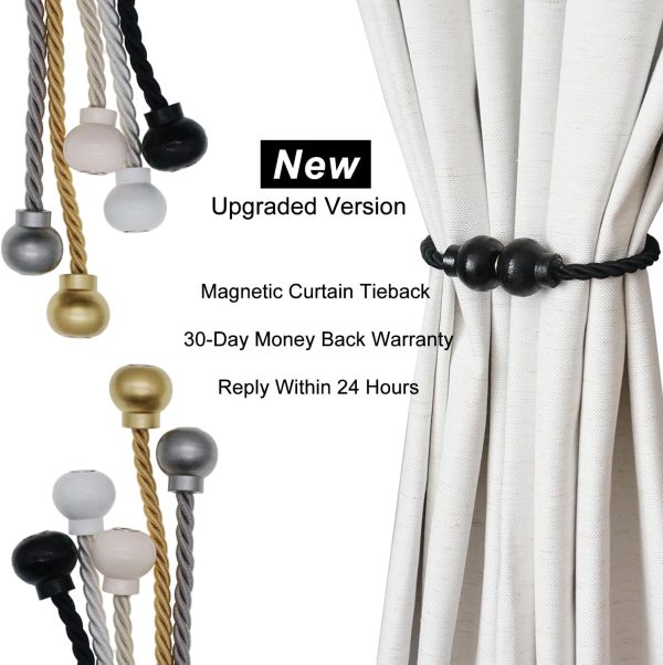bulk purchase 2 pack magnetic curtain tiebacks modern handmade rope curtain tie backs decorative drapes weave holdbacks for home outdoor bedroom office decorative curtain, black factory discount