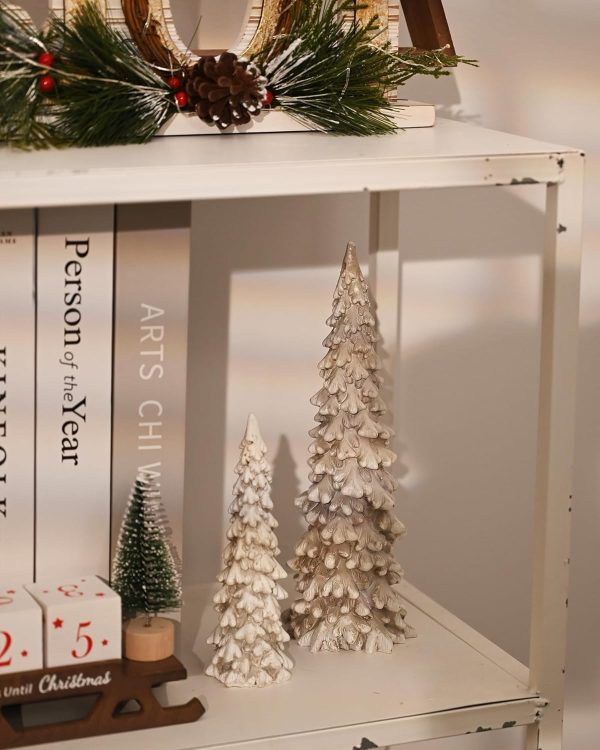 dropship from factory rm roomers 2pcs resin christmas tree statues, table top small white christmas decorative figurine set, indoor artificial xmas tree figurines for desk gifts mass production supply