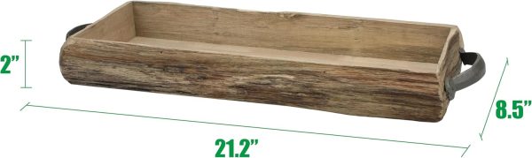 wholesale direct stonebriar rectangle natural wood bark serving tray with metal handles, rustic butler tray, country centerpiece for dining table, unique candle holder, desk organizer for documents,21.7" x 7.9", brown bulk purchase at factory prices
