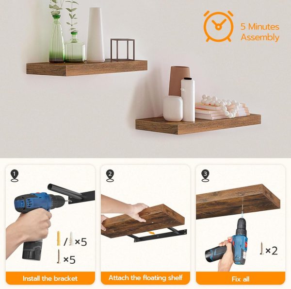 bulk purchase hoobro floating shelves, wall shelf set of 2, 15.7 inch hanging shelf with invisible brackets, for wall decor in bathroom, bedroom, toilet, kitchen, living room, office, rustic brown bf40bj01 trade price