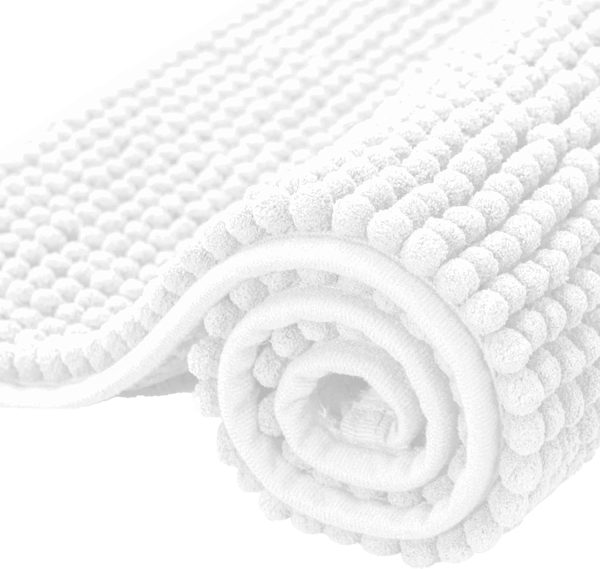 global sourcing subrtex bathroom rugs chenille bath rug soft short plush bath mat soft shower mat water absorbent shower mat quick dry machine washable(white,16" x 24") oem/odm services