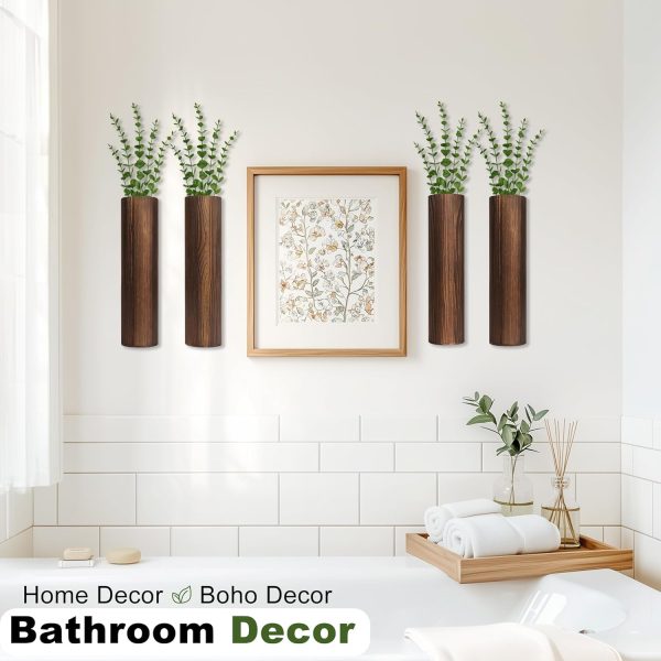 bulk purchase 4 pack wood wall planter with artificial eucalyptus, modern wall decor for living room bedroom bathroom entryway, farmhouse boho wall vases for dried flowers and faux plants trade price