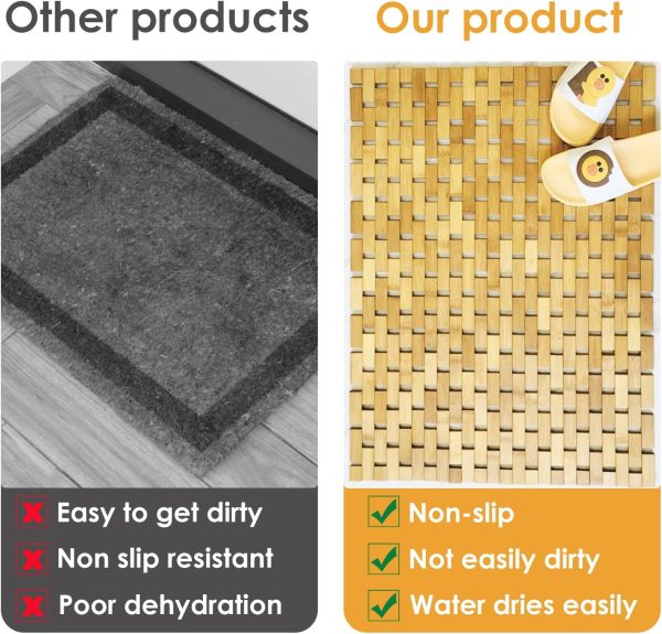 manufacturer direct bamboo bath mat with anti slip pads,23.6x15.8 inches bathroom shower and bathtub floor mats,non slip water proof mat,indoor outdoor use for kitchen bedroom bathroom toilet pet mat floor rug trade price