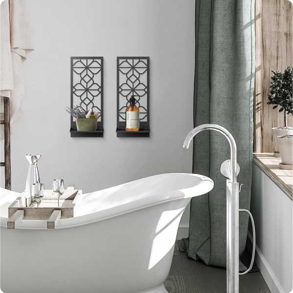 factory direct black metal wall decor, minimalist retro line wall art, metal wall candle holdert, farmhouse rustic bathroom wall art, aesthetics wall hanging for living room bedroom bathroom (2 pack, 11.8 x 13 in) volume discount