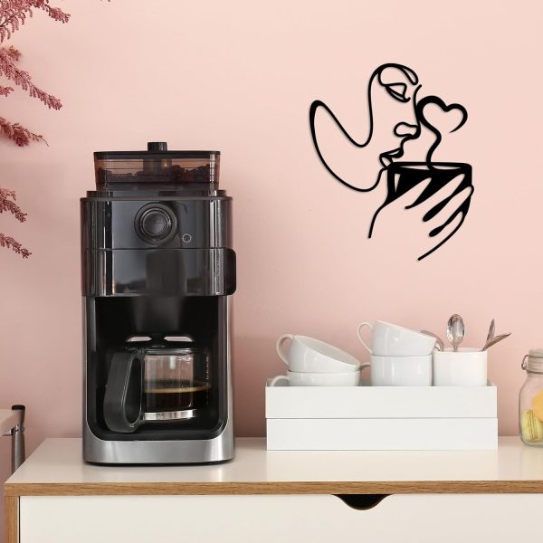 factory direct oubasa metal coffee wall art, kitchen home wall decor, minimalist woman coffee black wall decors modern art for office living room coffee bar decorations, thanksgiving housewarming gifts volume discount