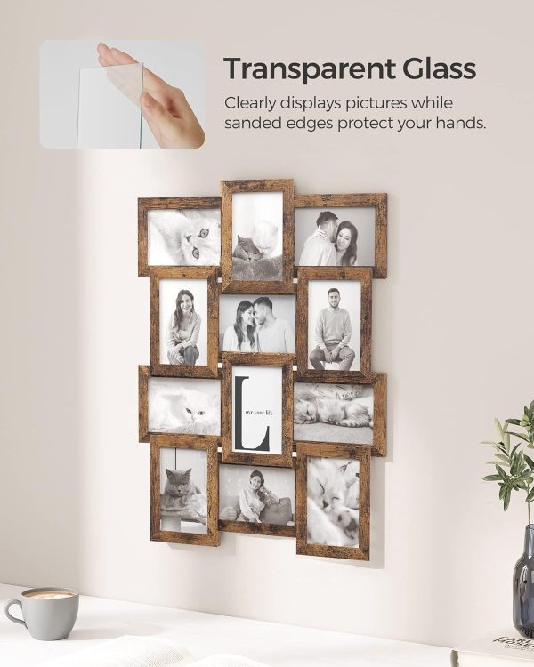 bulk purchase songmics collage picture frames, 4x6 for wall decor set of 12, multi family photo for gallery decor, hanging display, assembly required, rustic brown trade price