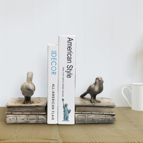 supplier direct mygift vintage white resin decorative bookends for heavy books with bird and book design, 1 pair wholesale prices