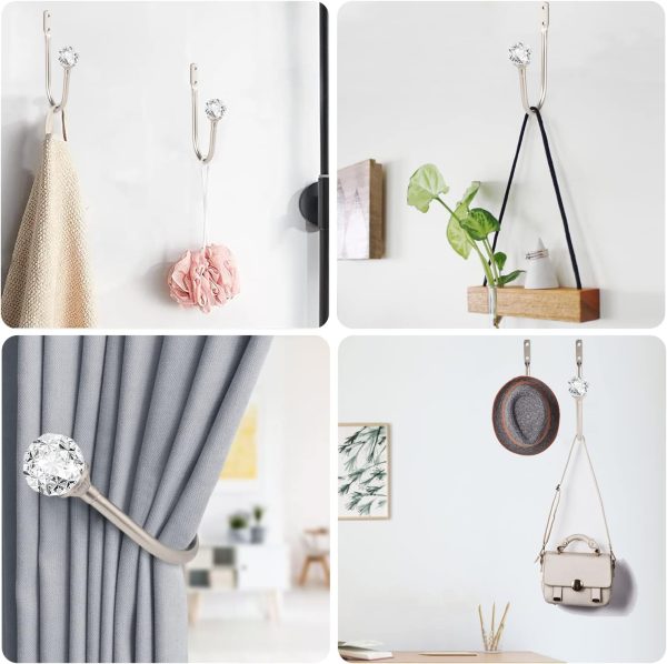bulk purchase curtain holdbacks, 4 pcs curtain tiebacks hooks for drapes with clear crystal ball, wall mounted window curtain holder for home decor, silver factory discount