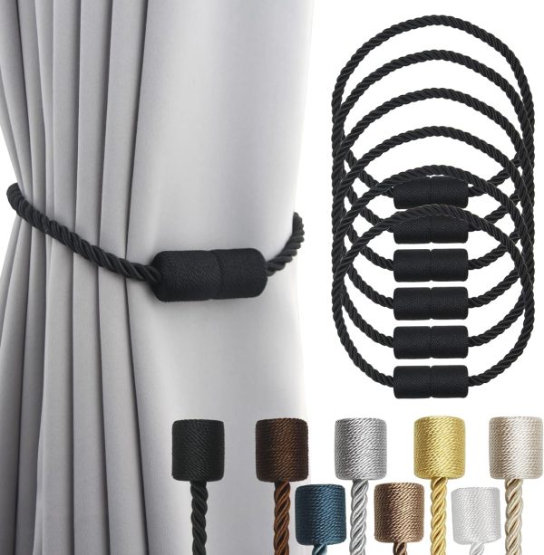 bulk purchase 6 pack black strong magnetic curtain tiebacks outdoor elegant decorative tie backs modern rope tiebacks for drapes window curtain holdbacks for draperies factory discount