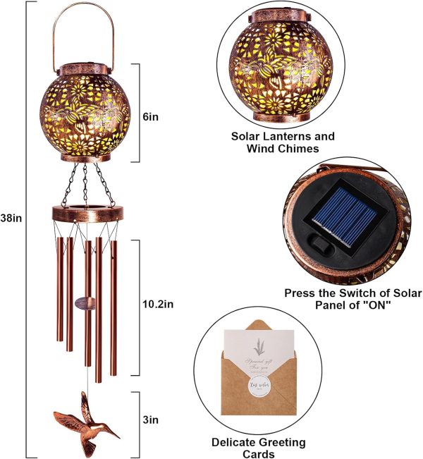 producer to buyer wind chimes for outside 38" hummingbird solar wind chimes outdoor gifts for mom hanging solar lantern, garden decor wind chime for patio yard, christmas windchimes outdoors gifts for women grandma discounted pricing