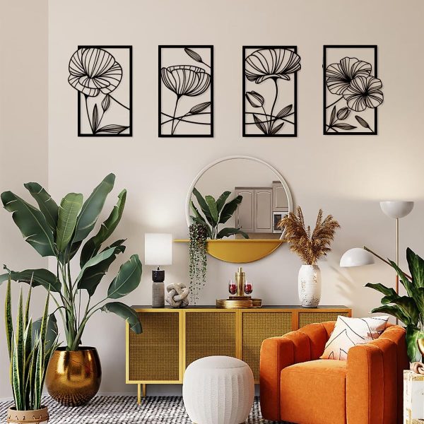 factory direct tinbeceie 4 pieces wall decor black metal wall art minimalist metal flowers wall decor room bedroom bathroom kitchen line art wall decor volume discount