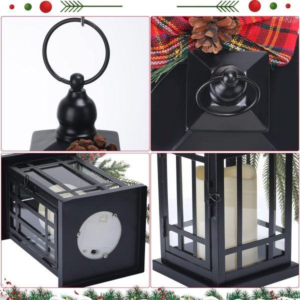 custom wholesale 2 pcs christmas decorative lanterns black metal christmas party hanging candle lantern vintage flameless decorative lanterns with led lights for indoor outdoor christmas home table porch party decor oem/odm services