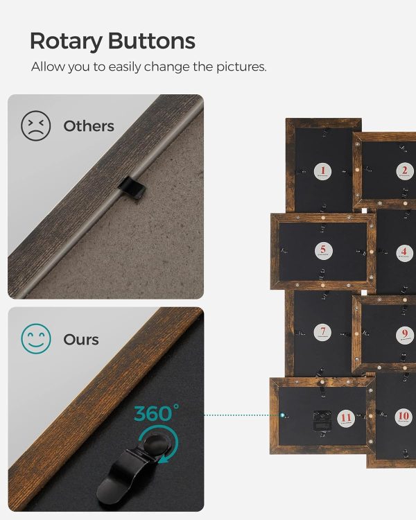 bulk purchase songmics collage picture frames, 4x6 for wall decor set of 12, multi family photo for gallery decor, hanging display, assembly required, rustic brown trade price