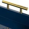 wholesale direct kate and laurel lipton hexagon decorative tray with polished metal handles, navy blue and gold bulk purchase at factory prices