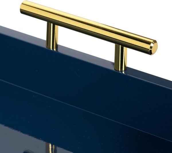 wholesale direct kate and laurel lipton hexagon decorative tray with polished metal handles, navy blue and gold bulk purchase at factory prices