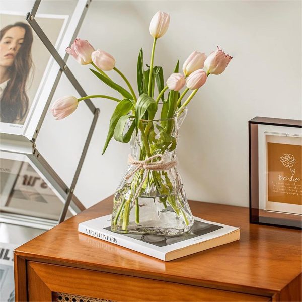 oem/odm services 6 inch small glass flower vase, irregular clear flower vases for centerpiece table indoor desk decor, modern art decorative vase for home office wedding bookshelf housewarming gift affordable bulk deals