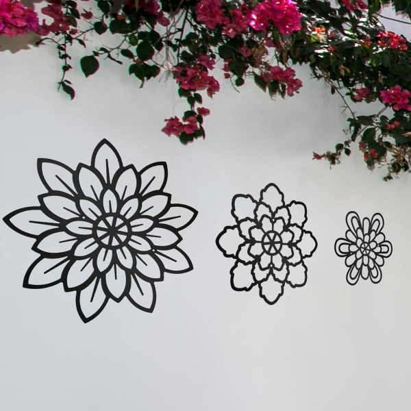 factory direct moxweyeni 3 pieces metal flowers wall decoration, metal rustic wall art decoration farmhouse wall decorations multiple floral hanging decoration for bathroom home office(black, modern style) volume discount