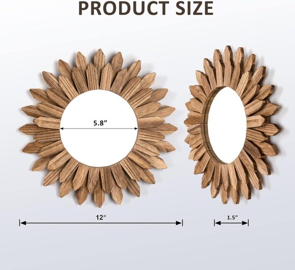 bulk purchase honiway wall mirror decorative 12 inch rustic wood mirror sunburst boho mirror for entryway bedroom living room bathroom house warming gifts new home essential carbonized black trade price