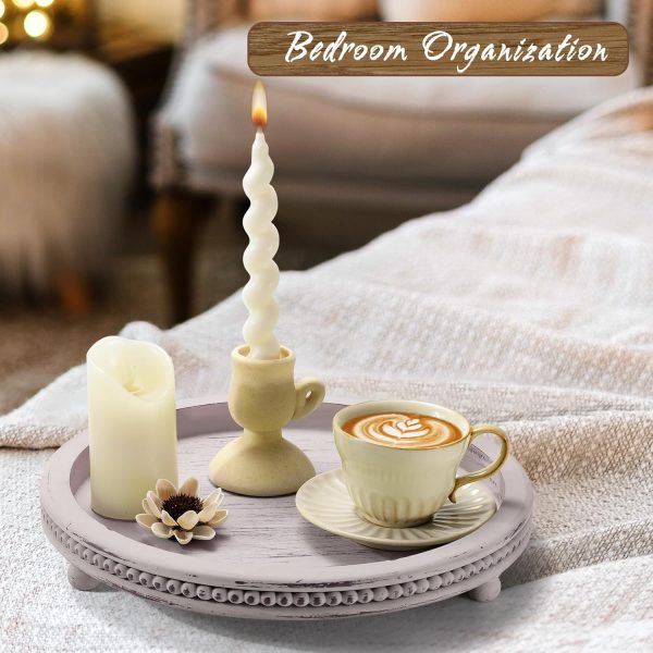 wholesale direct handmade wooden decorative tray, small beaded coffee table tray decor, grey round decorative tray for coffee table, dining room table entryway and living room table bulk purchase at factory prices