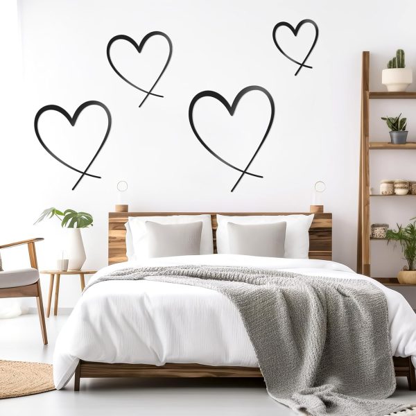 factory direct koyiltd 4 pcs metal heart wall art bedroom modern bedroom decor beautiful love heart wall decor metal wall decor above bed wall decor for valentine's day or christmas (black, romantic) volume discount
