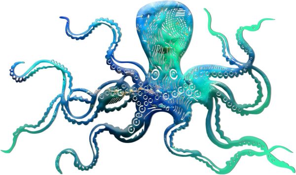 factory direct zhengmy octopus metal wall art decor 18 x 11 inch extra large octopus wall hanging sculpture nautical beach ocean theme home wall decor(ocean blue) volume discount