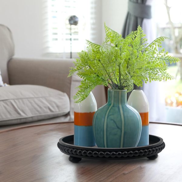 wholesale direct decorative tray 12in round wood beaded - black serving tray risers for living room, coffee table, kitchen or farmhouse display bulk purchase at factory prices
