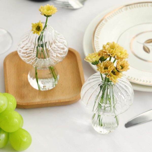 oem/odm services fixwal 2pcs clear mushroom shaped flower vase, glass vase for flowers transparent plant containers flower arrangement, hydroponic container for wedding garden decoration affordable bulk deals