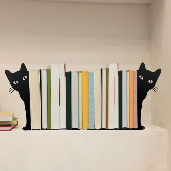supplier direct ecqizer peeping cat metal bookends cute cat book ends for shelves bookshelf decorative objects home office desk bookshelf decor cat lover gifts for women (black) wholesale prices