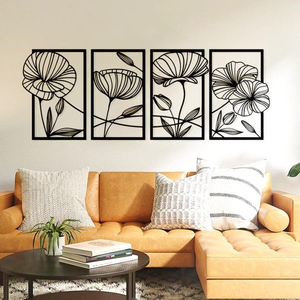 factory direct tinbeceie 4 pieces wall decor black metal wall art minimalist metal flowers wall decor room bedroom bathroom kitchen line art wall decor volume discount
