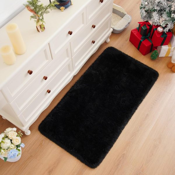 global sourcing amearea shag fluffy small rug, 2x4 feet throw rugs for bedroom girls living room, extra soft and fuzzy shaggy carpet, non slip, solid color nursery home floor decor carpets, black oem/odm services