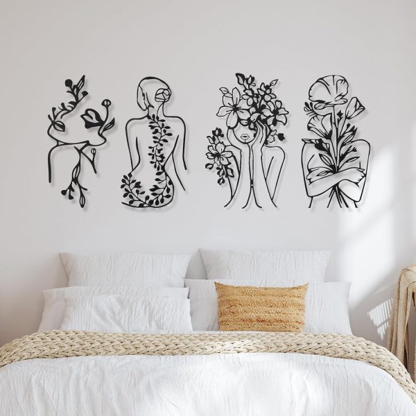 factory direct therwen 4 metal wall art decor minimalist abstract woman single line drawing wall art female home decor hanging art print for bedroom bathroom living room, black 17 x 10 in(stylish style) volume discount