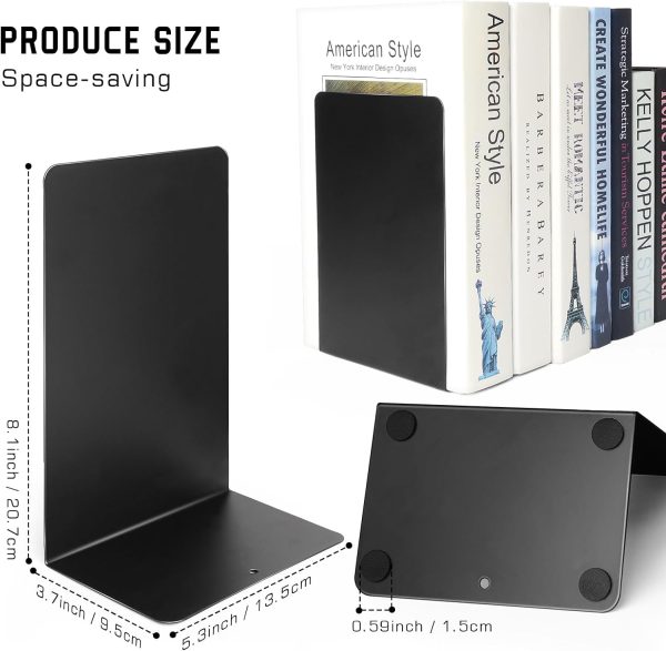 supplier direct vonderso metal bookends black, 2 pairs decorative metal book end supports for shelves gauge metal book divider stopper holders with non-slip anti-scratch rubber pads wholesale prices