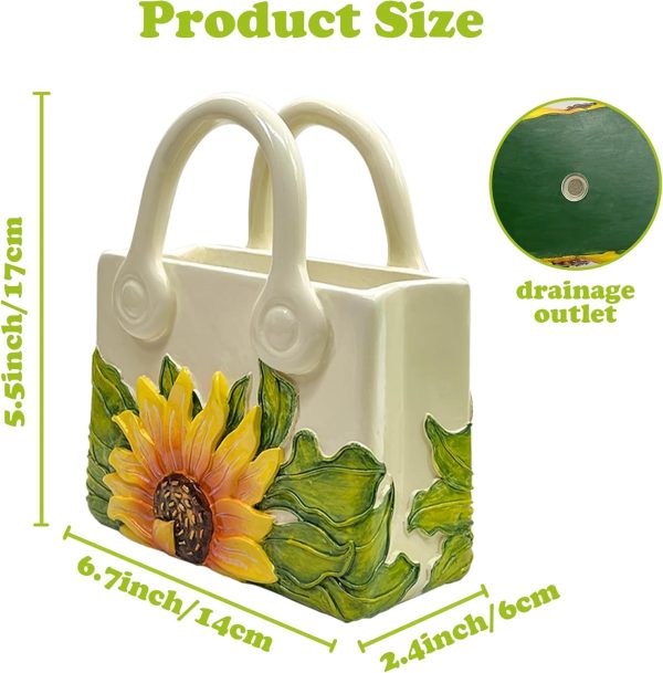 oem/odm services small purse vase for flowers - sunflower cute mini handbag flower vase for organic modern table centerpiece decor, unique beige resin white vase for party/kitchen/neutral/bedroom affordable bulk deals