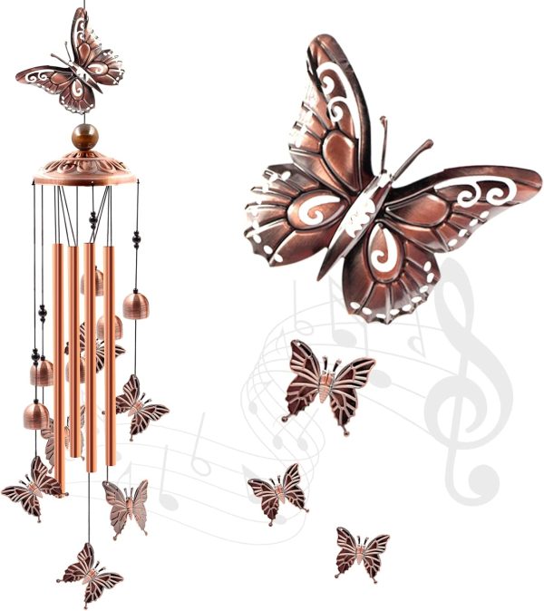 producer to buyer wind chimes outdoor clearance, butterflies aluminum tube windchime with s hook,patio garden decor, housewarming gift. discounted pricing