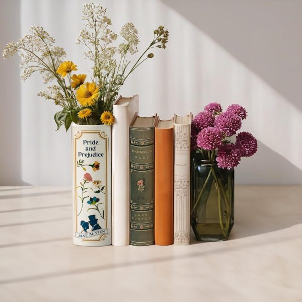 oem/odm services h&h pride and prejudice book vase for flowers - large ceramic book planter pot - jane austen bookish decor - top #1 pride and prejudice gifts and book vases - bookshelf vase for flowers - 2024 edition affordable bulk deals