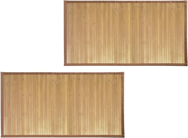 manufacturer direct mdesign natural bamboo rectangular spa bath mat rug with fabric trim - water resistant non-slip shower floor rugs for bathroom vanity, bathtub - echo collection - 2 pack - natural/tan trade price