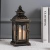 custom wholesale decorkey candle lantern decorative indoor & outdoor, christmas vintage metal hanging lanterns decor for front porch home patio wedding party, halloween decorations (black with copper brush) oem/odm services