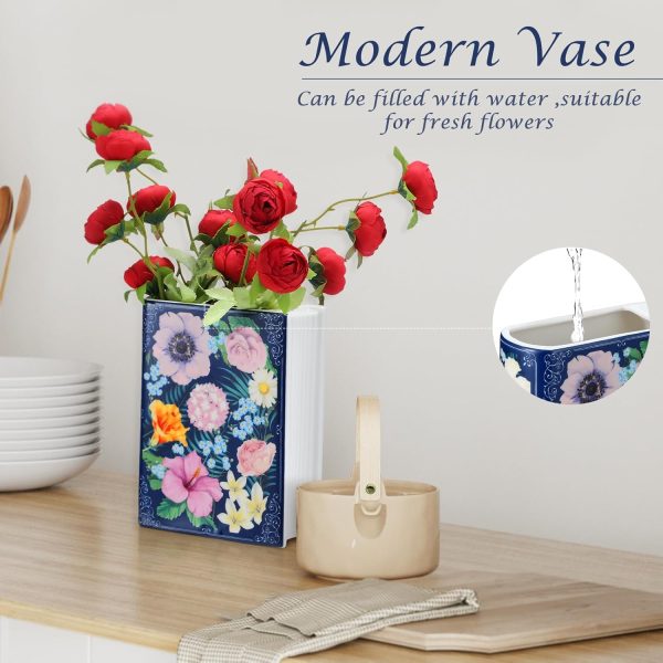 oem/odm services uiifan book shaped small flower vase decorative ceramic vases cute home decor for bookshelf dining table desk office home decor unique vase for book lovers (retro flowers) affordable bulk deals