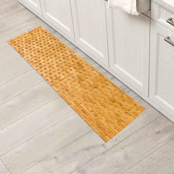 manufacturer direct bambo bath mat bathroom runner long large rugs floor wood shower bathtub waterproof non slip accessories 16x48 inch easy to clean, natural, 1 pc trade price