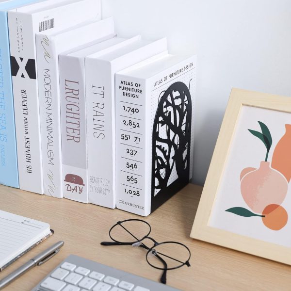 supplier direct eoout bookends for shelves decorative, 5 pairs of tree bookends supports, black metal book stoppers for heavy books, heavy duty book ends for home office school. wholesale prices