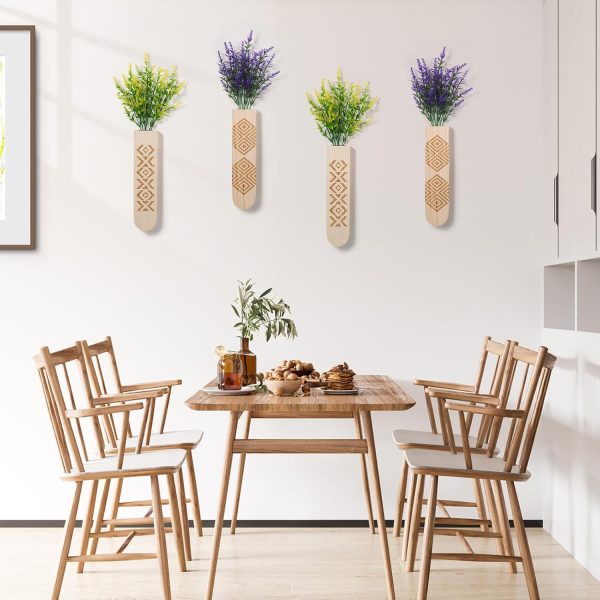 bulk purchase wall planter with artificial flowers, boho wall decor for living room, bedroom, farmhouse decor, wooden wall decorations, 4 pack wood wall vase with hanging plants trade price