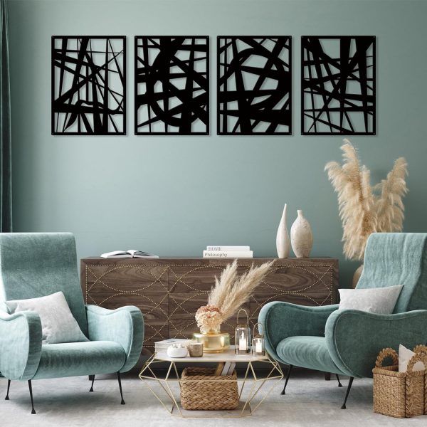 factory direct rufhvty 4 pcs metal abstract wall art, black single line home decor, minimalist 3d textured sculptures artwork for living room bedroom bathroom office study(black 11"x16") volume discount