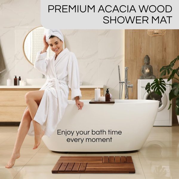 manufacturer direct acacia wood bath mat 23.8” x 15.3”, wooden shower mat for bathroom, footmat, standmat for multipurpose, non-slip floor mat for indoor, outdoor uses (walnut) trade price