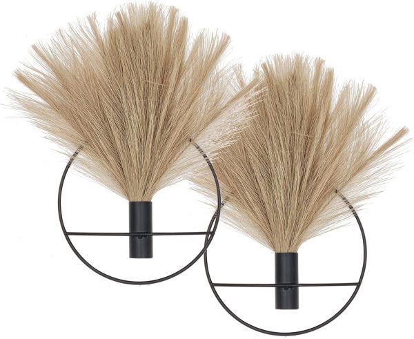 factory direct pretty jolly boho wall decor, wall-mounted metal wall decor, hanging artificial pampas display, wall art living room, bedroom, bathroom, dining room, plant wall decor 2 pack black volume discount