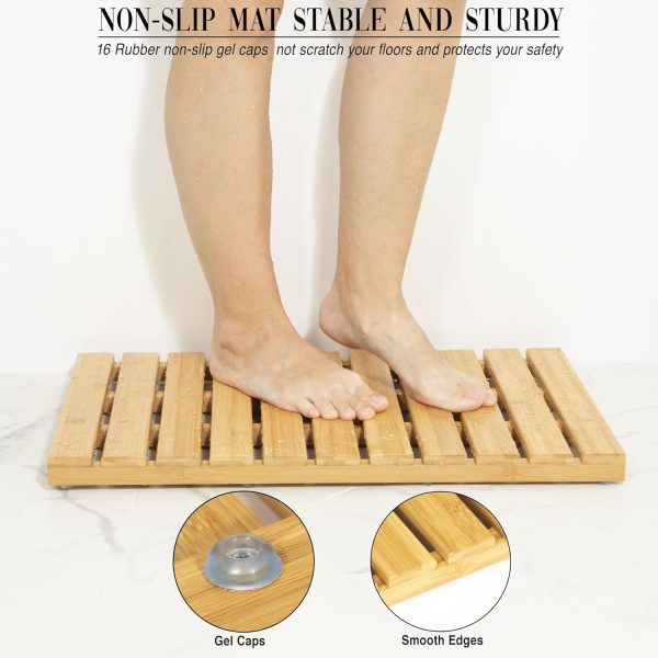 manufacturer direct bamboo bath and shower mat - non slip wood design - with waterproof anti corrosion seals - protect your floor from damage - wooden durability for indoor sauna and outdoor spa use trade price