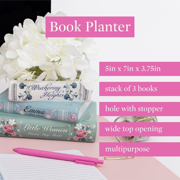oem/odm services steel mill & co original small book-shaped decorative planter, ceramic planter for home decor, cute bookshelf decor, unique planter for book lovers, classic titles bookstack affordable bulk deals