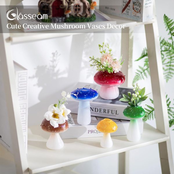 oem/odm services mushroom vase small for flowers lovers: glasseam cute red glass bud vases for home decor - 5pcs unique plant propagation station jar for living room windowsill decoration affordable bulk deals