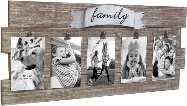 bulk purchase stonebriar rustic wood collage picture frame with clips and metal detail brown 26" x 11" trade price