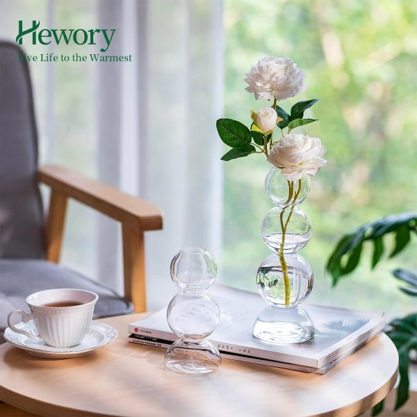 oem/odm services glass bubble vases for flowers, hewory 2pcs clear unique cute single flower vase for centerpieces, funky aesthetic vase skinny bud vase, cool groovy decor for home living room bedroom office tabletop affordable bulk deals